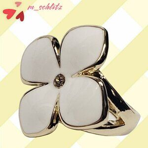 Camille Lucie White Four Petal Plated Gold Ring - 7.5